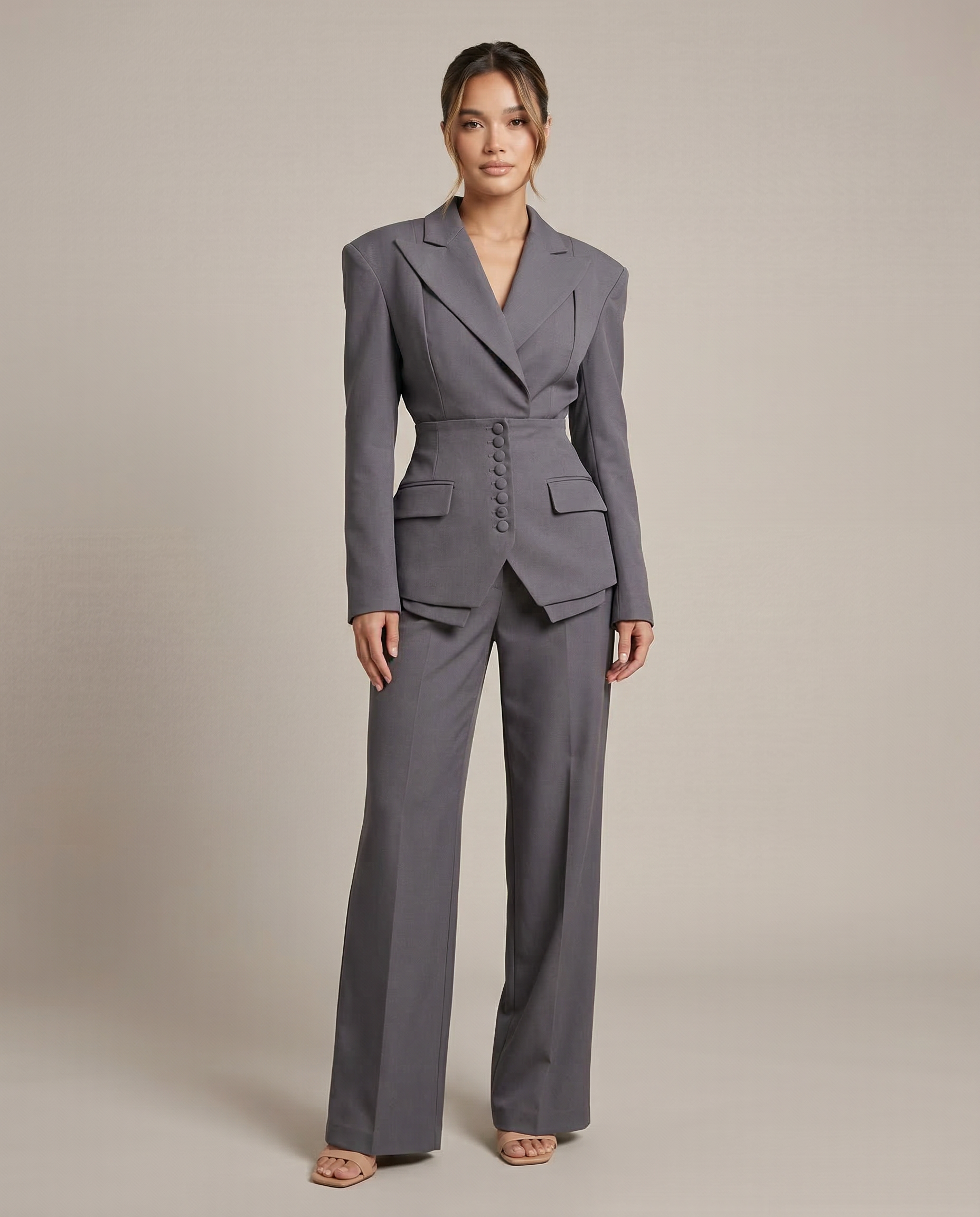 Tailored Suit – Notched Lapel Blazer & Wide-Leg Pants Ensemble