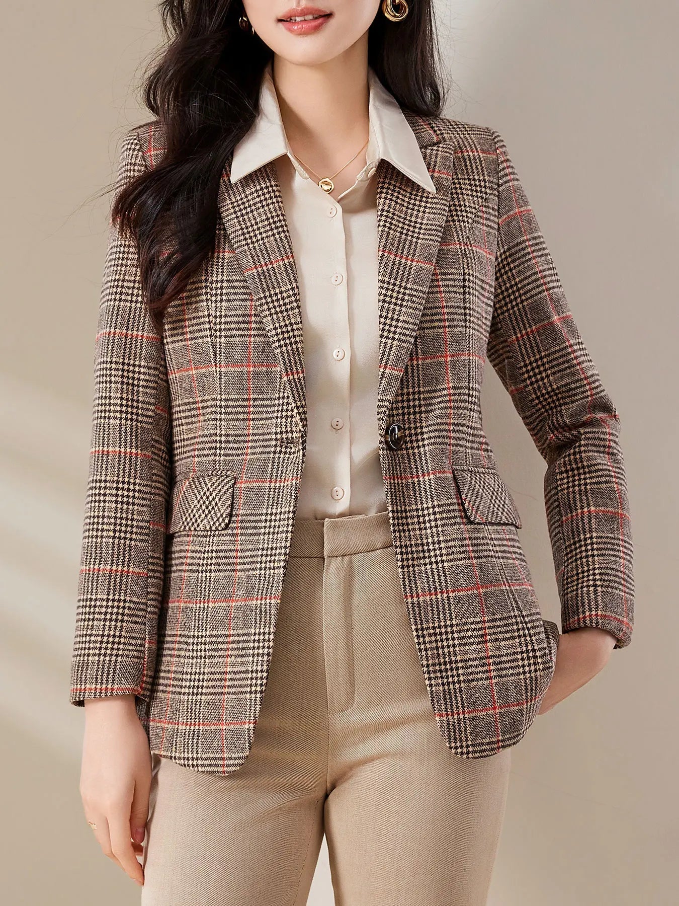 Tartan Blazer – Stylish Slim-Fit Design for Professional Settings — back view