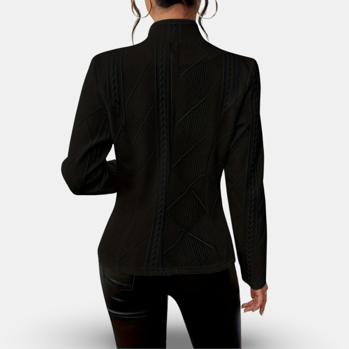 Textured Cable-Knit Blazer with Geometric Detailing and Button Closure — detail view