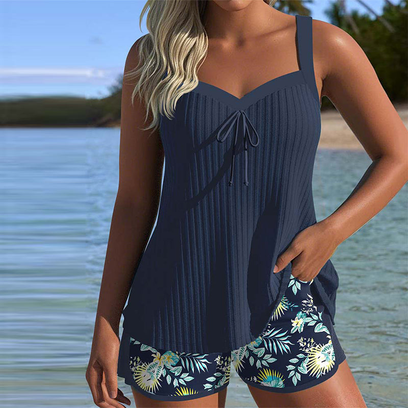Tropical Print Tummy Control Tankini Set for Women