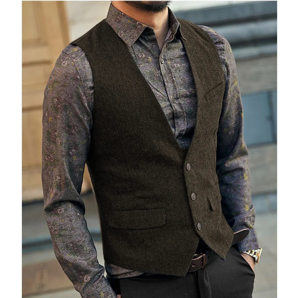 Tweed Waistcoat – Vintage Herringbone Style for Formal Occasions
