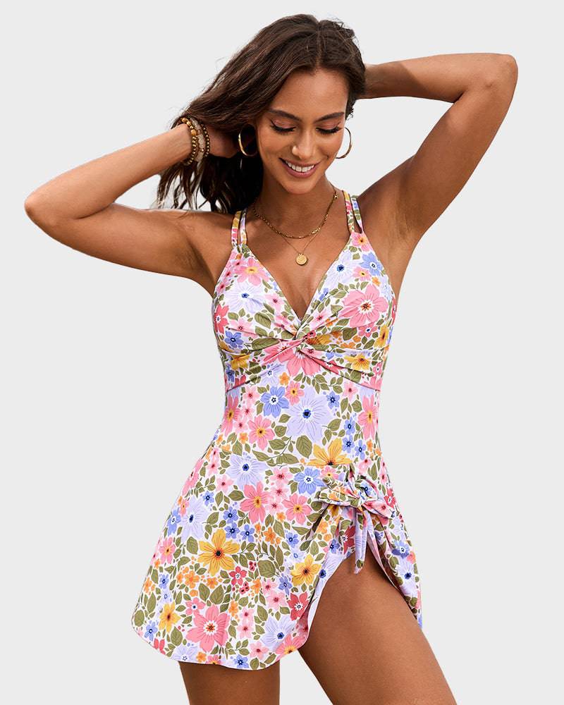 Twist-Front Flattering Swim Dress Tankini for Women
