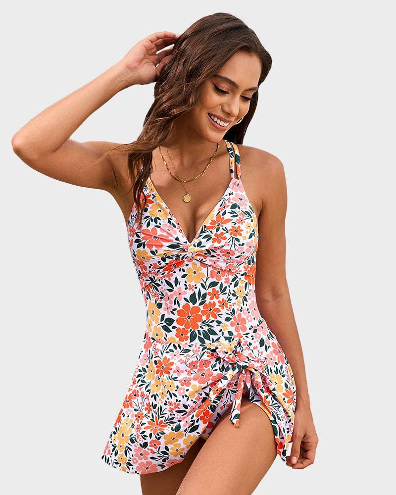 Twist-Front Flattering Swim Dress Tankini for Women