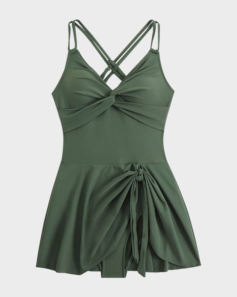 Twist-Front Flattering Swim Dress Tankini for Women