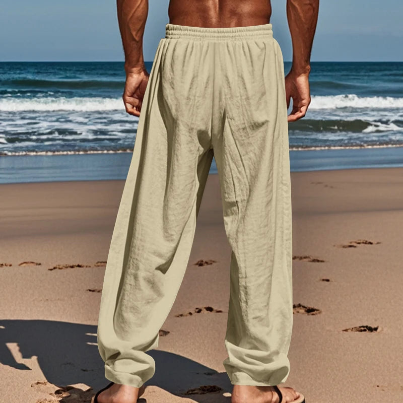 Urban Explorer Men's Casual Trousers – Breathable Cotton-Linen Blend for Outdoor Comfort — model wearing