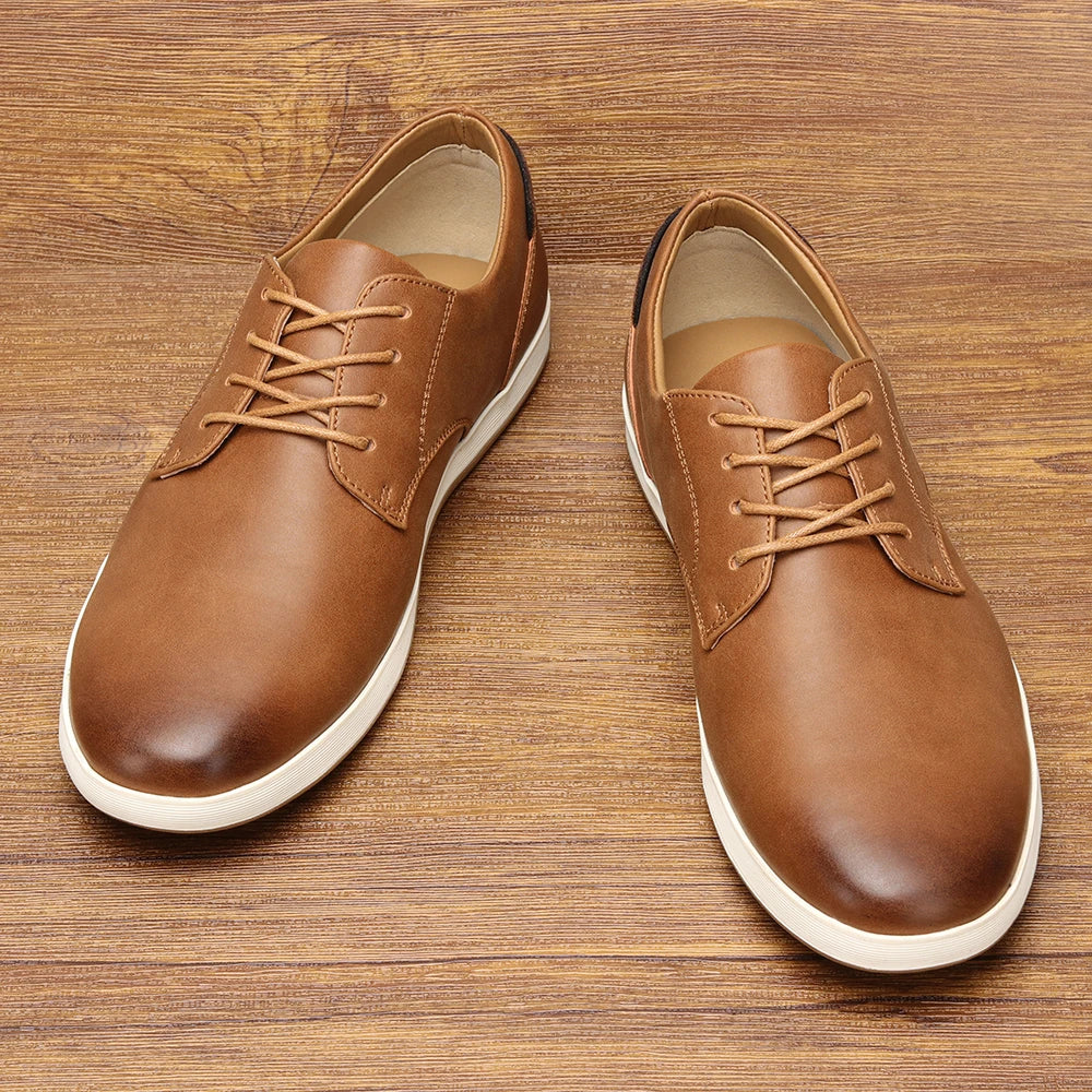 Urban Leather Trainers – Stylish Comfort for Everyday Use — model wearing