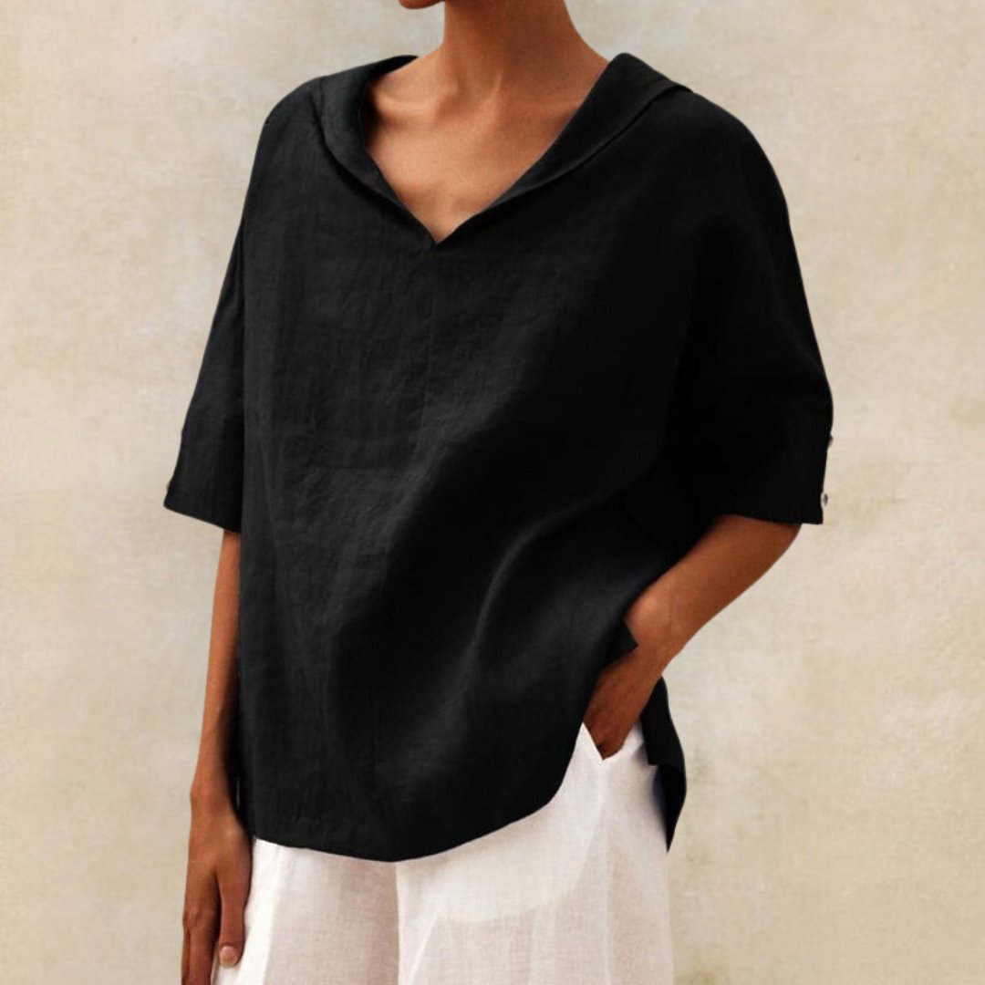 V-Neck Loose Fit Top with Effortless Easy Drape — alternative angle
