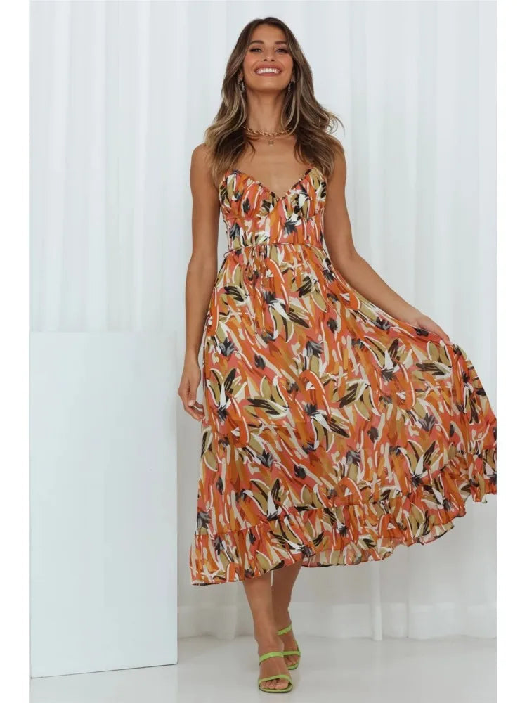 V-Neck Sleeveless Bodycon Midi Cocktail Dress for Special Events — model wearing