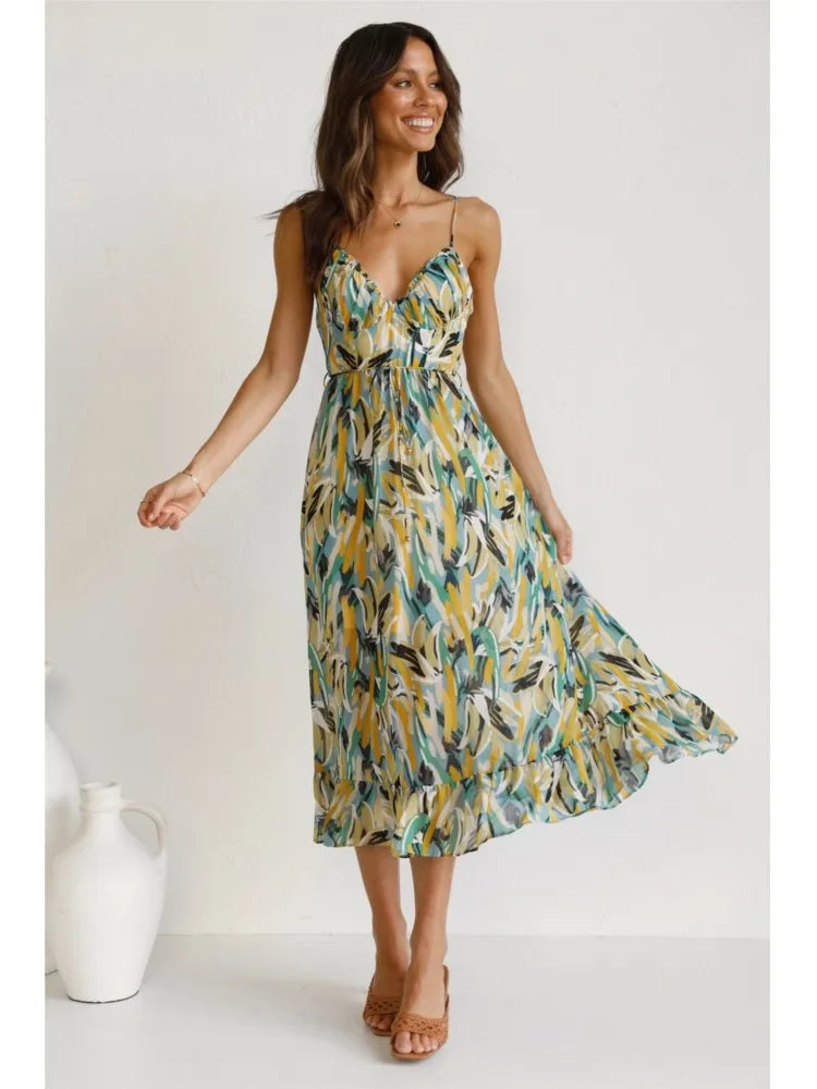 V-Neck Sleeveless Bodycon Midi Cocktail Dress for Special Events