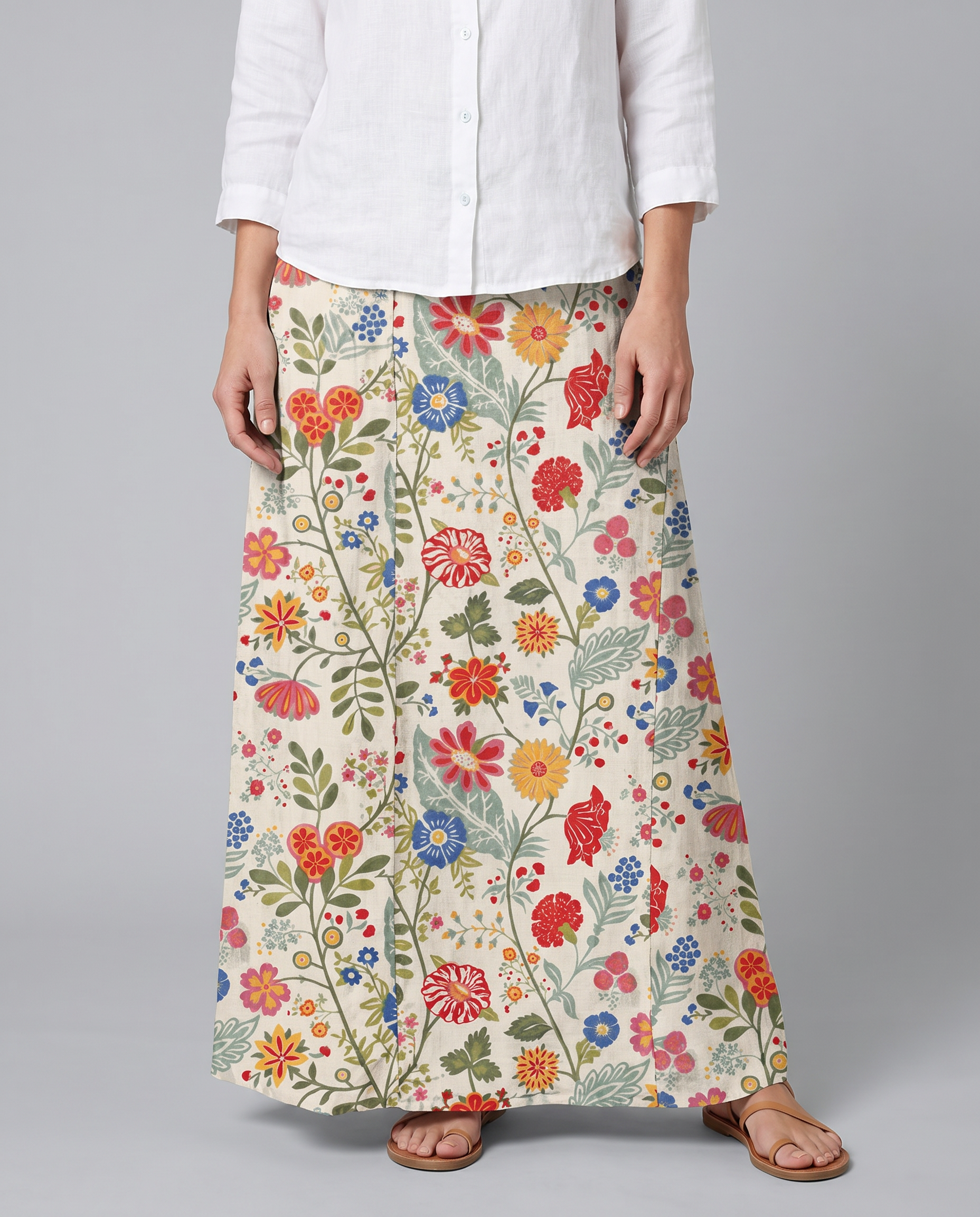 Vibrant Floral Print Elastic Waist Pocket Skirt — back view