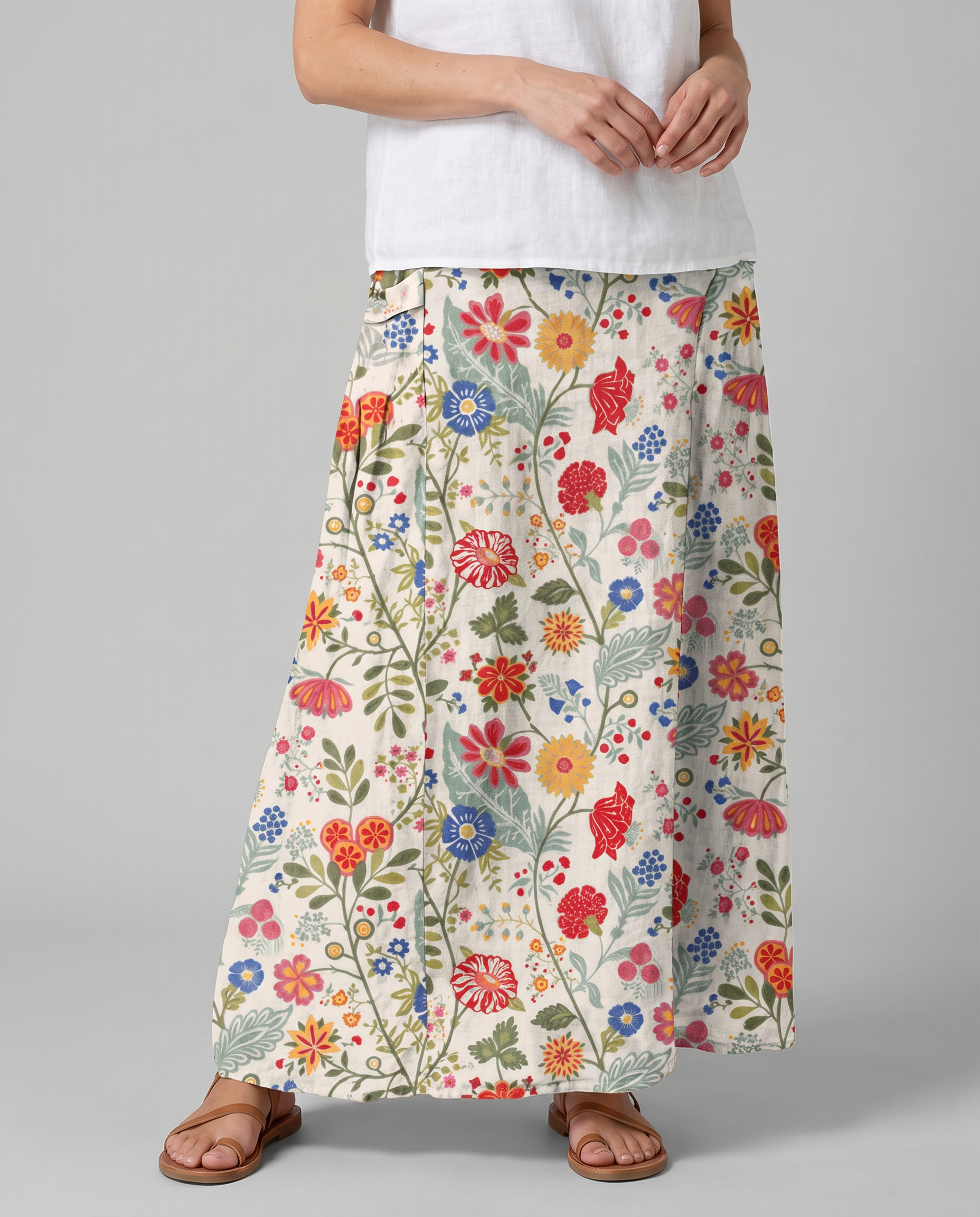 Vibrant Floral Print Elastic Waist Pocket Skirt — side view