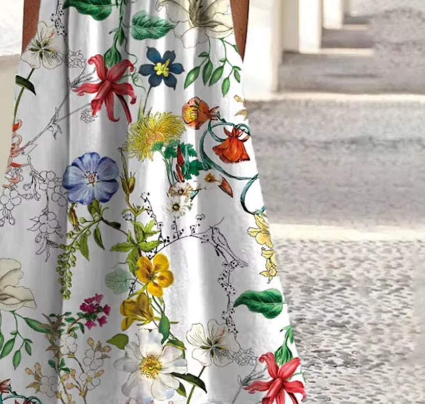 Vibrant Printed Summer Dress – Casual Mid-Calf A-Line Style for Everyday Wear — detail view