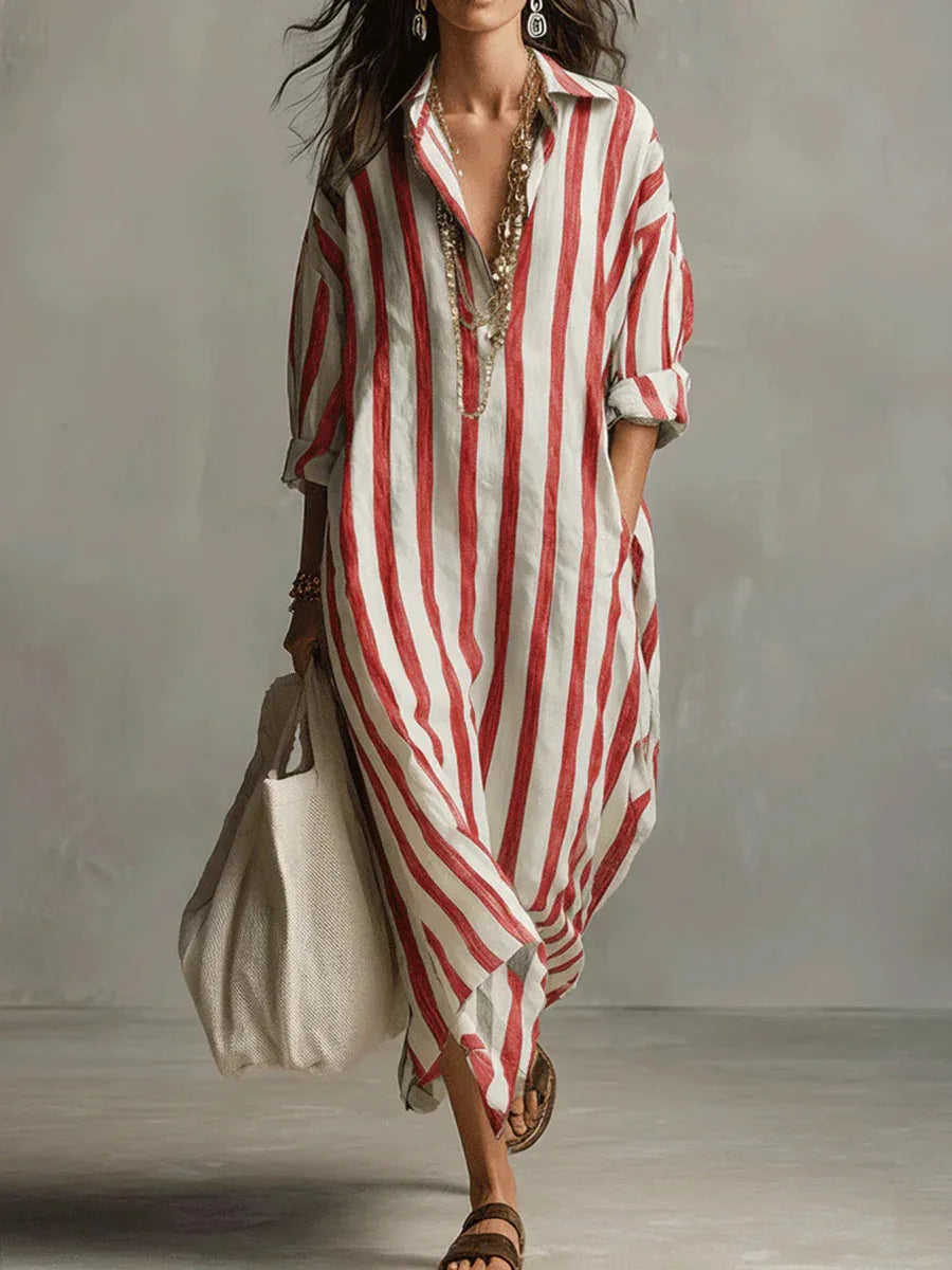 Vintage Print Maxi Dress – Elegant Breathable Linen for Casual Beach Wear — alternative angle