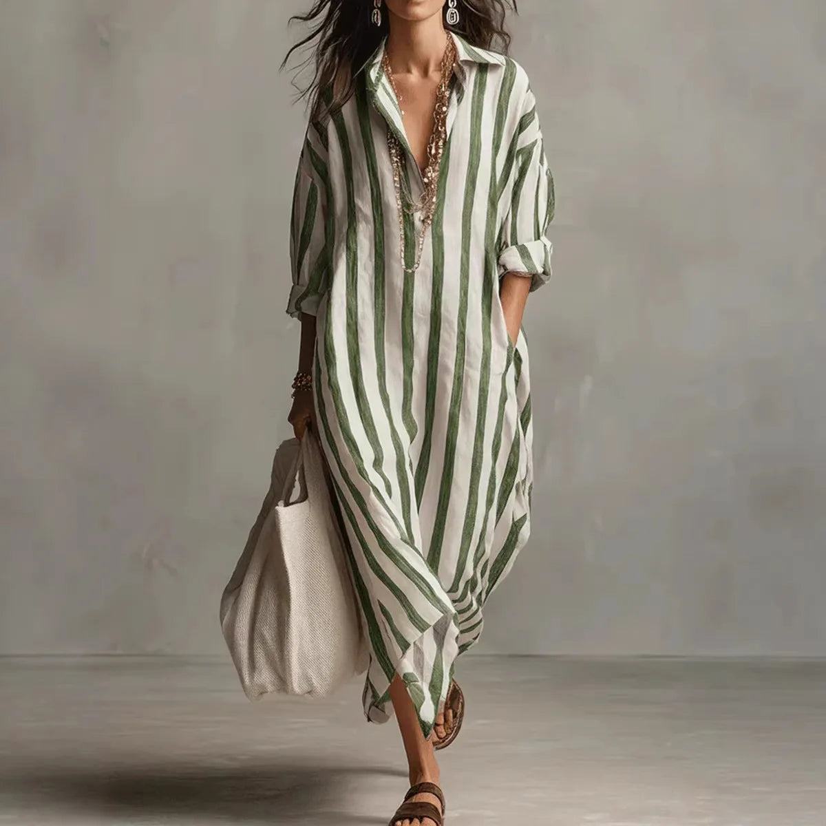 Vintage Print Maxi Dress – Elegant Breathable Linen for Casual Beach Wear — back view
