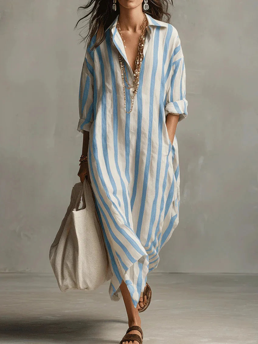 Vintage Print Maxi Dress – Elegant Breathable Linen for Casual Beach Wear — close-up