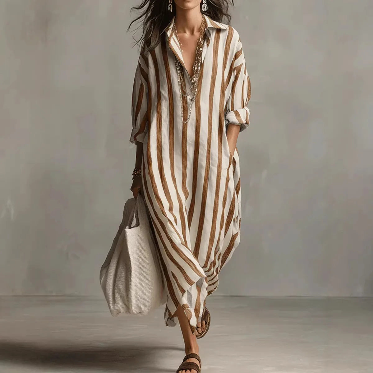 Vintage Print Maxi Dress – Elegant Breathable Linen for Casual Beach Wear — detail view