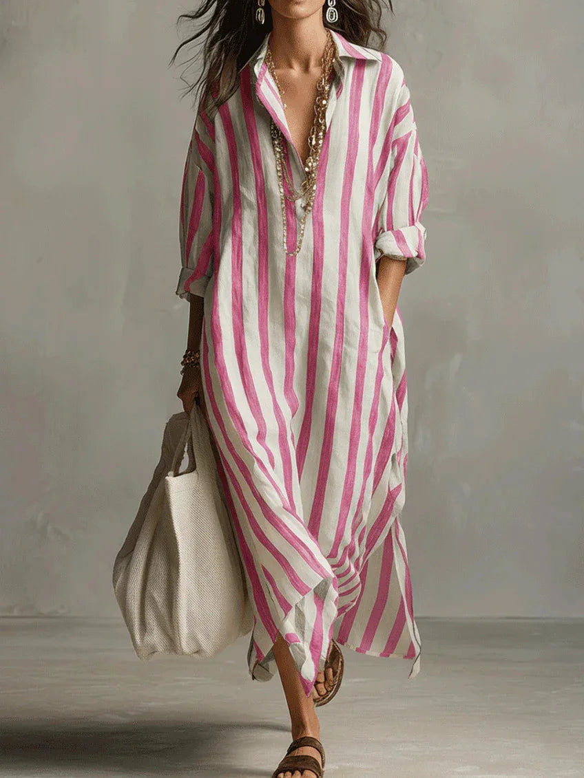 Vintage Print Maxi Dress – Elegant Breathable Linen for Casual Beach Wear — fabric detail