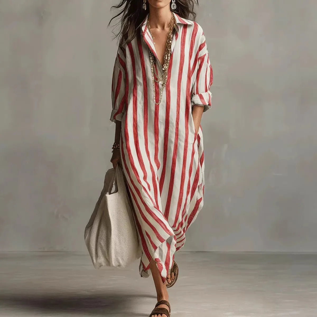 Vintage Print Maxi Dress – Elegant Breathable Linen for Casual Beach Wear — side view