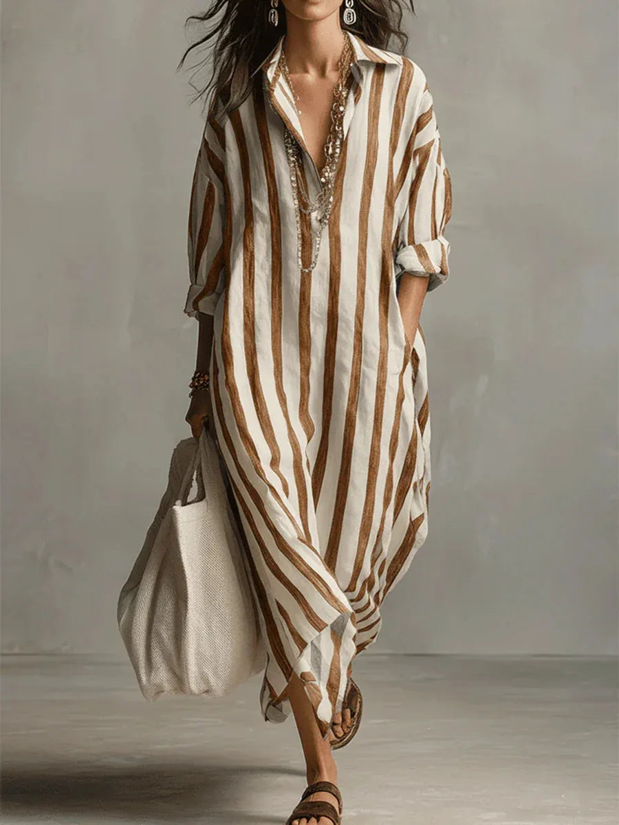 Vintage Print Maxi Dress – Elegant Breathable Linen for Casual Beach Wear — styling detail