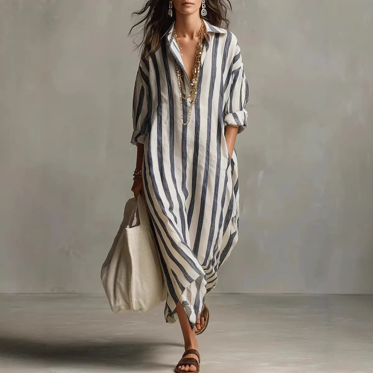 Vintage Print Maxi Dress – Elegant Breathable Linen for Casual Beach Wear