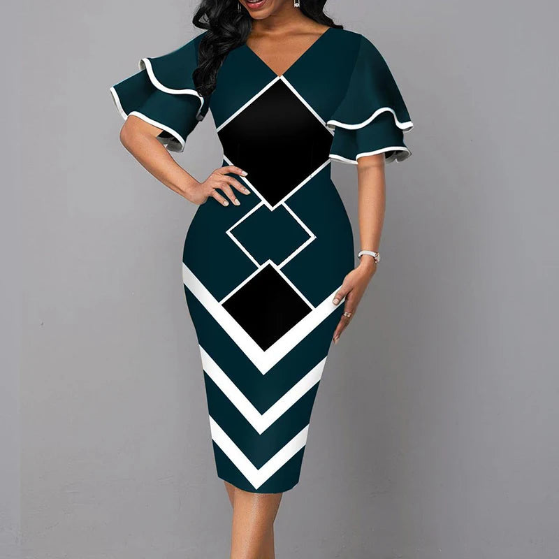Vintage V-Neck Dress – Stylish Slim Fit for Summer Parties — alternative angle