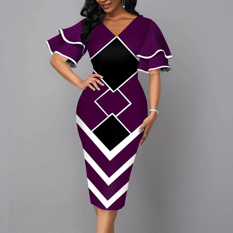 Vintage V-Neck Dress – Stylish Slim Fit for Summer Parties — back view