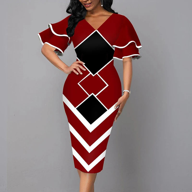 Vintage V-Neck Dress – Stylish Slim Fit for Summer Parties — detail view