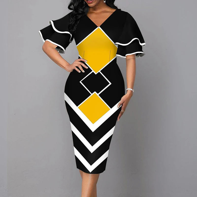Vintage V-Neck Dress – Stylish Slim Fit for Summer Parties — front close-up
