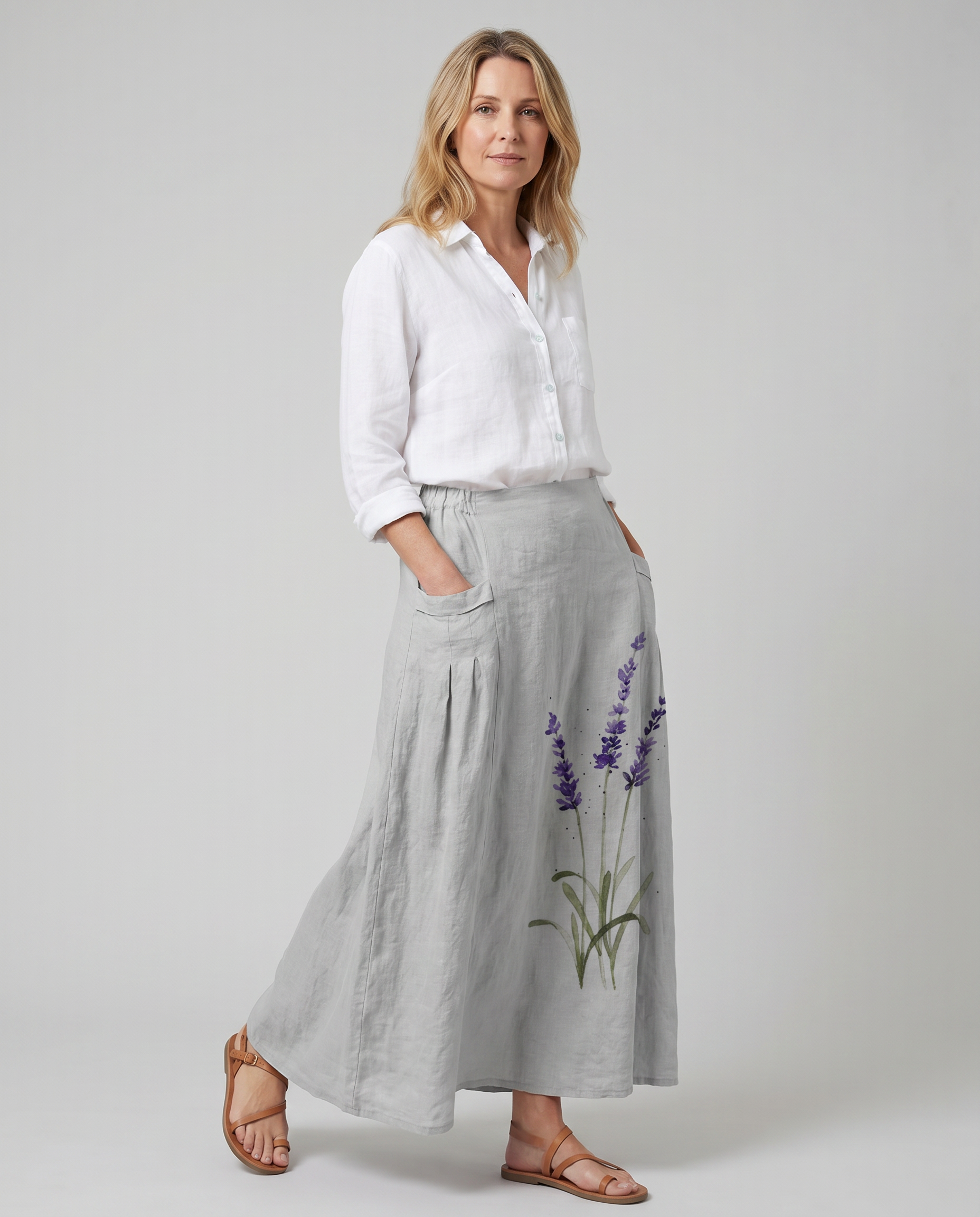 Watercolor Lavender Floral Pocket Skirt — back view