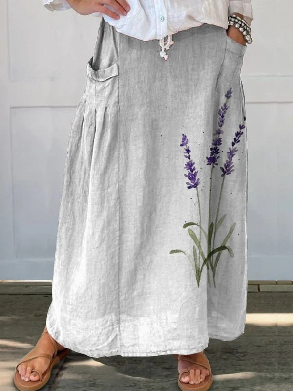 Watercolor Lavender Floral Pocket Skirt — detail view