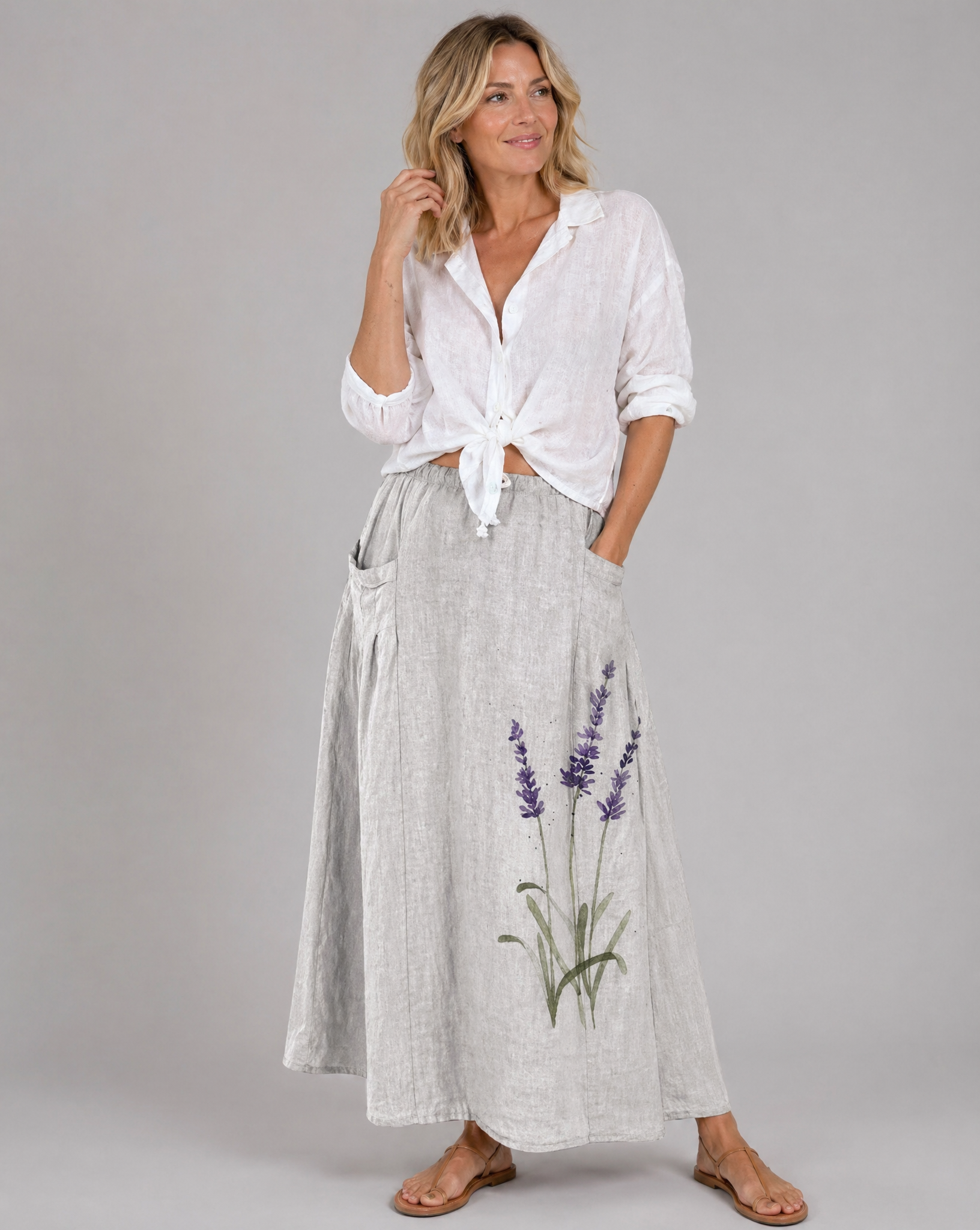 Watercolor Lavender Floral Pocket Skirt
