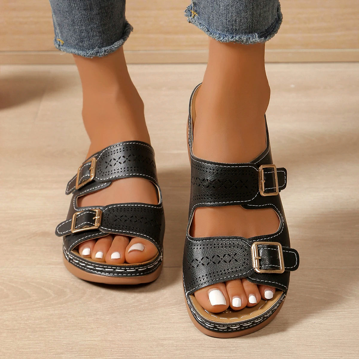 Wedge Slippers – Stylish Open Toe Comfort for Summer Outings — close-up