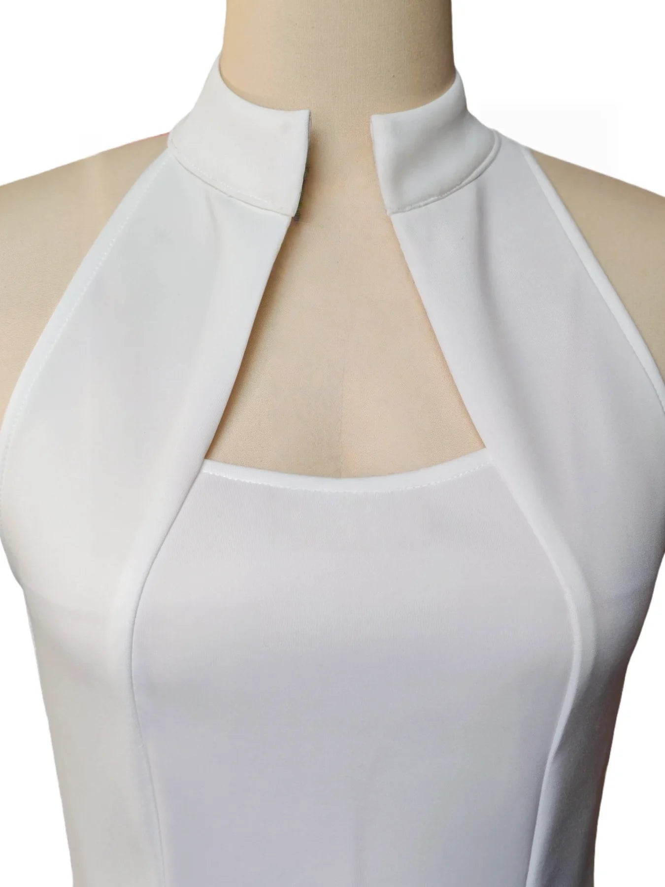 White Gown – Elegant Sleeveless Slim Fit for Holiday Parties — close-up