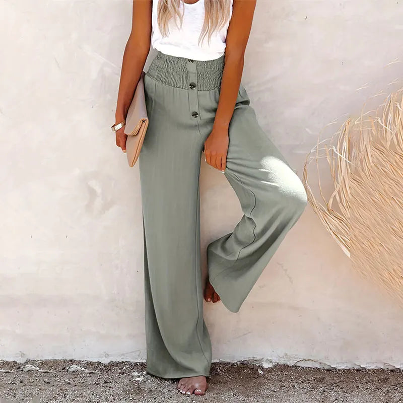 Wide Leg Trousers – Breathable High Waist Casual Pants for Effortless Summer Style — back view