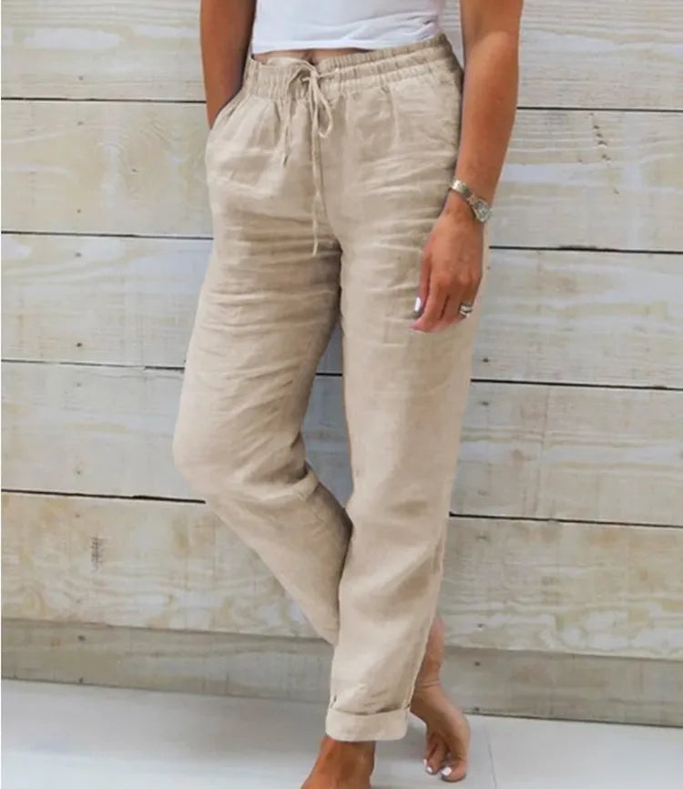 Wide Leg Trousers – Comfortable High Waist Linen Pants for Effortless Summer Style — close-up