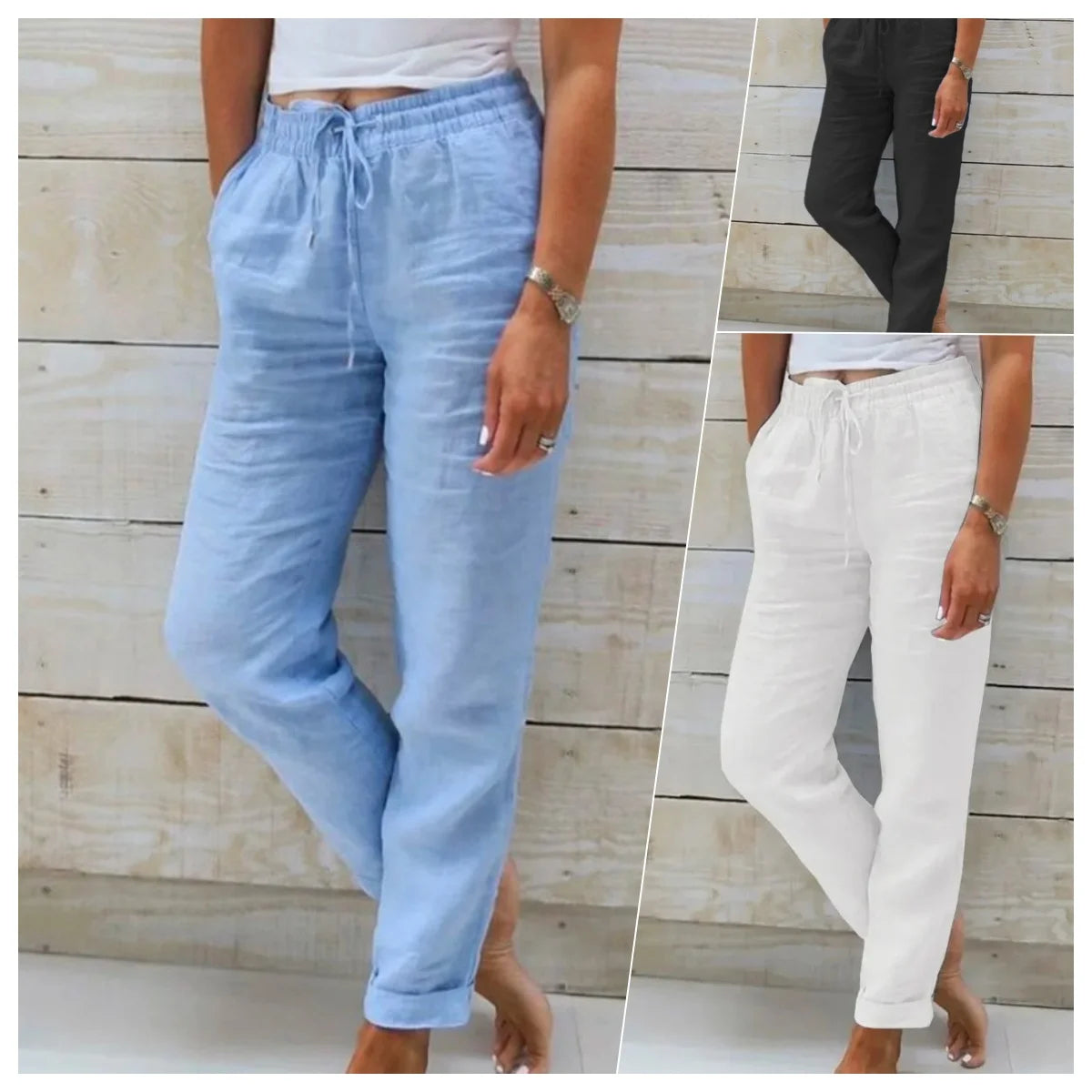 Wide Leg Trousers – Comfortable High Waist Linen Pants for Effortless Summer Style — side view