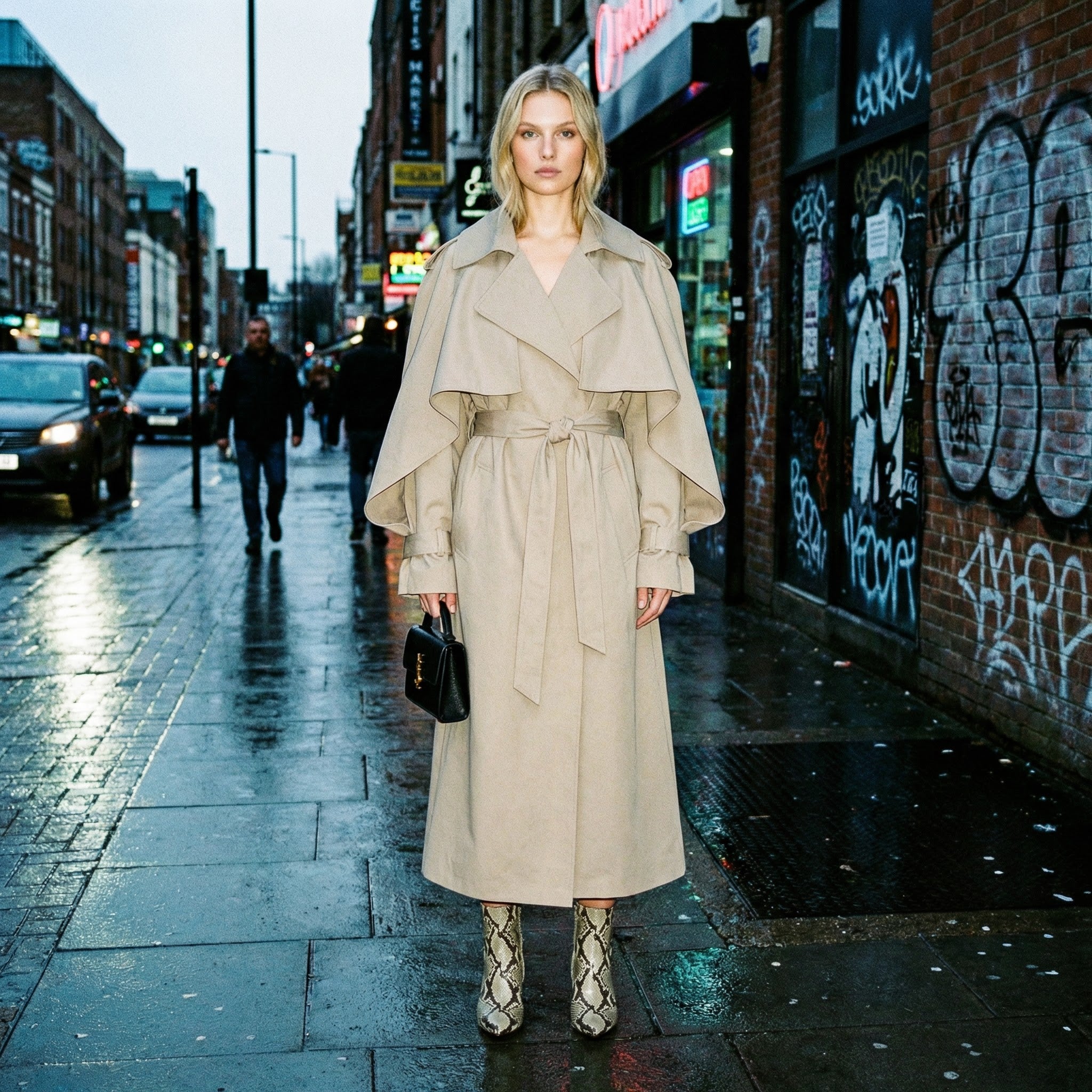 Women's Lightweight Cape Trench Coat – Modern Statement Spring Mac — back view