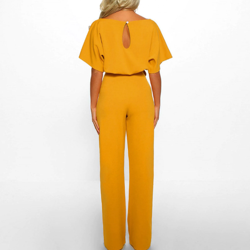 Women's Belted Batwing Sleeve Wide Leg Elegant Jumpsuit — model wearing