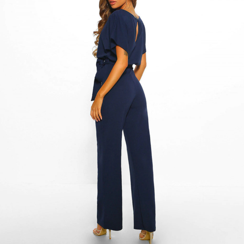 Women's Belted Batwing Sleeve Wide Leg Elegant Jumpsuit — close-up