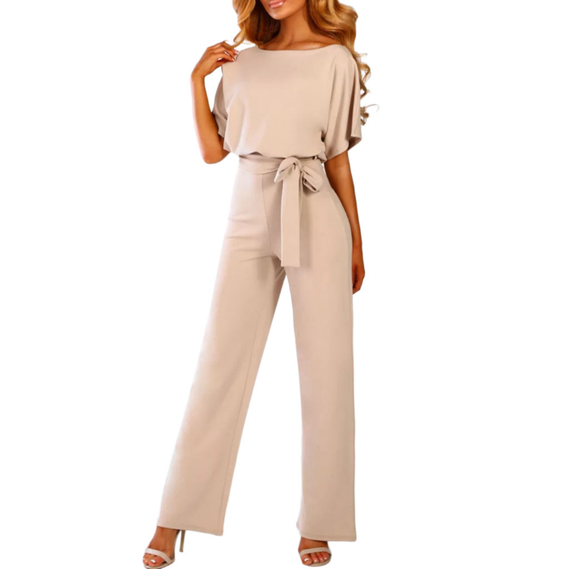 Women's Belted Batwing Sleeve Wide Leg Elegant Jumpsuit — side view