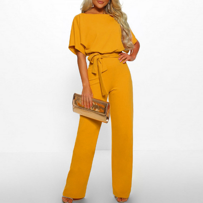 Women's Belted Batwing Sleeve Wide Leg Elegant Jumpsuit