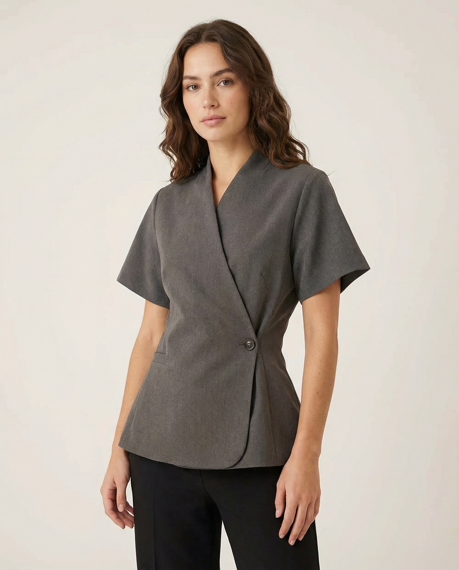 Womens Black Blazer Jacket – V-Neck Design for Elegant Versatility — detail view