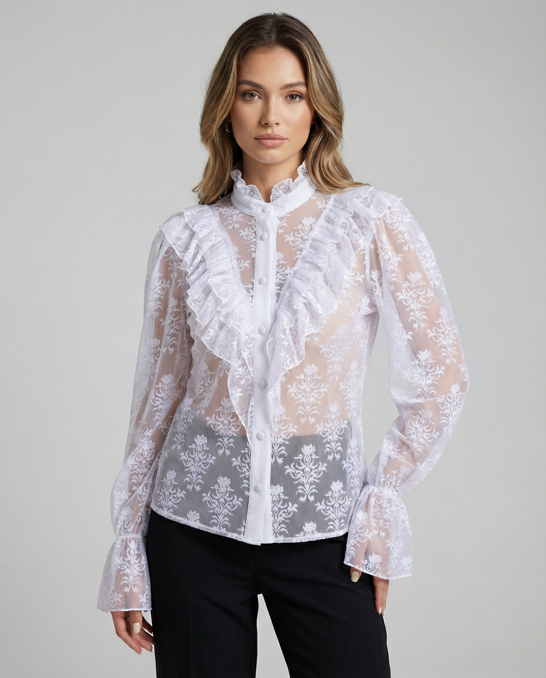 Women's Blouse – Elegant Sheer Lace Design for Versatile Styling — back view