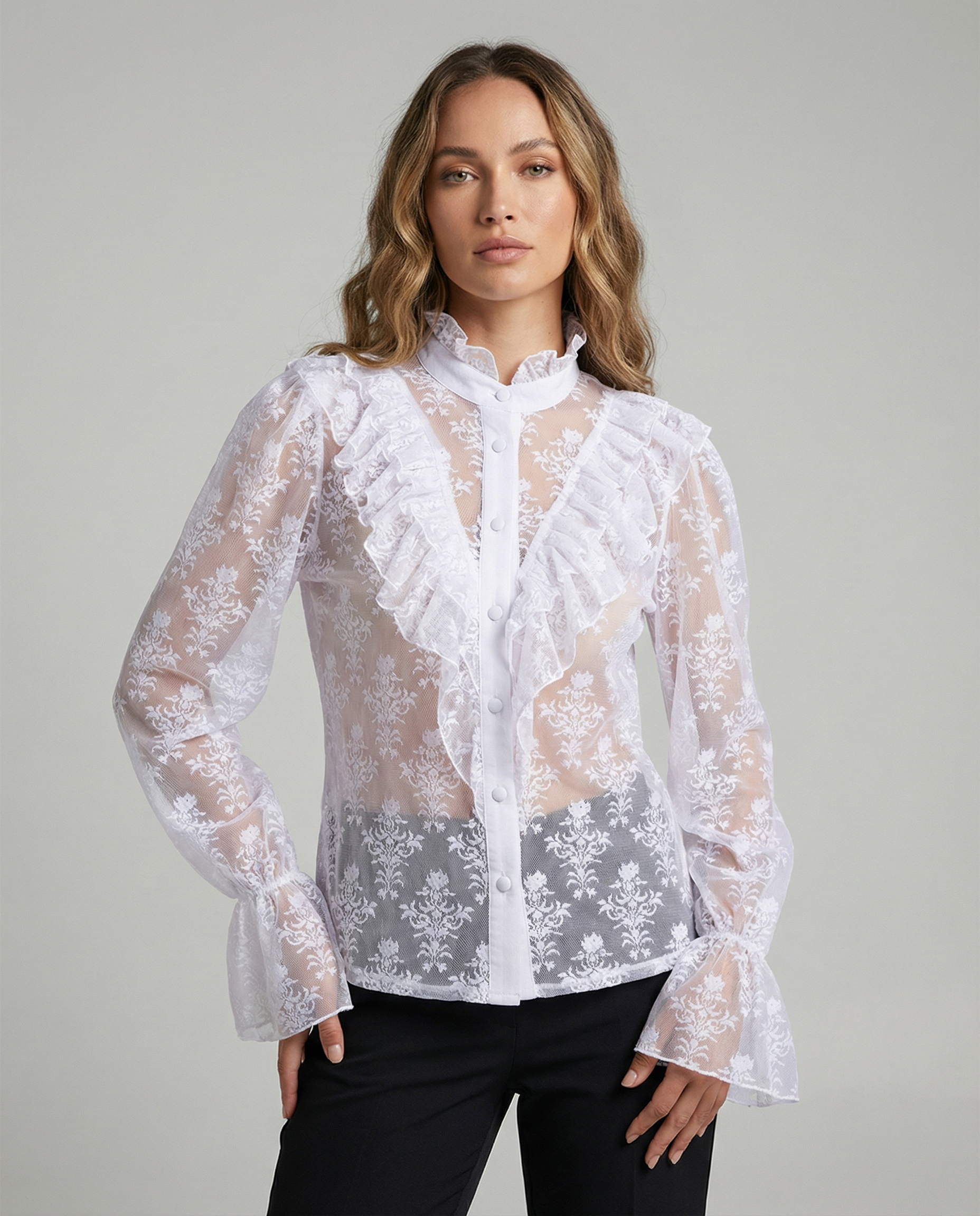 Women's Blouse – Elegant Sheer Lace Design for Versatile Styling — side view