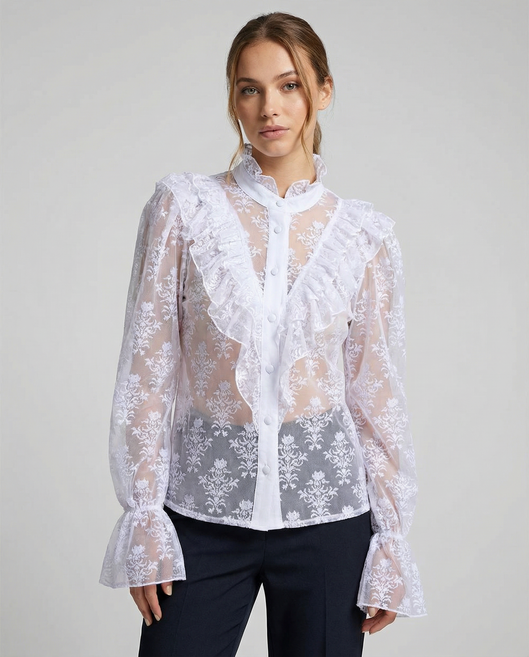 Women's Blouse – Elegant Sheer Lace Design for Versatile Styling