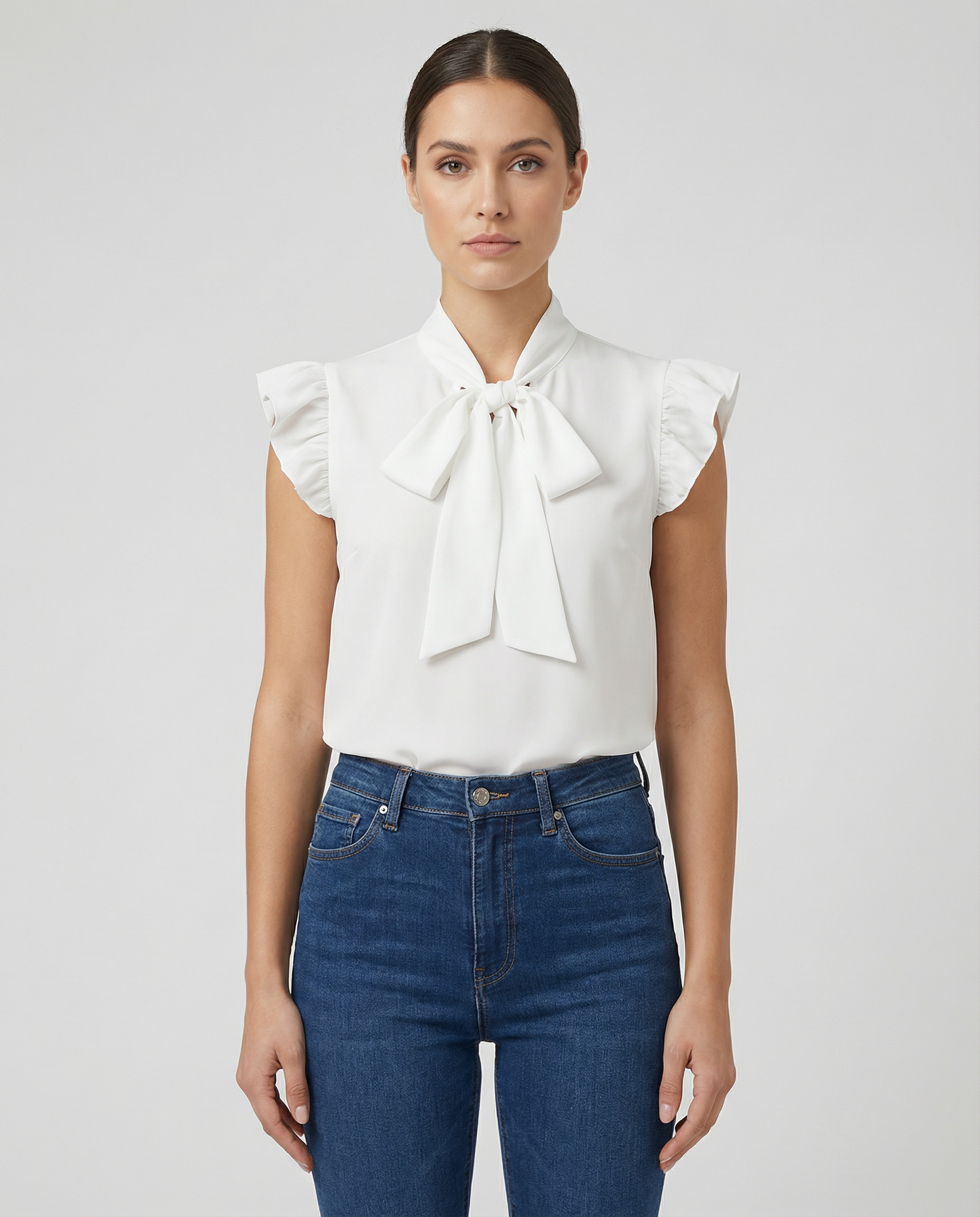 Women's Bow Tie Blouse – Chic Sleeveless Design for Elegant Office Wear