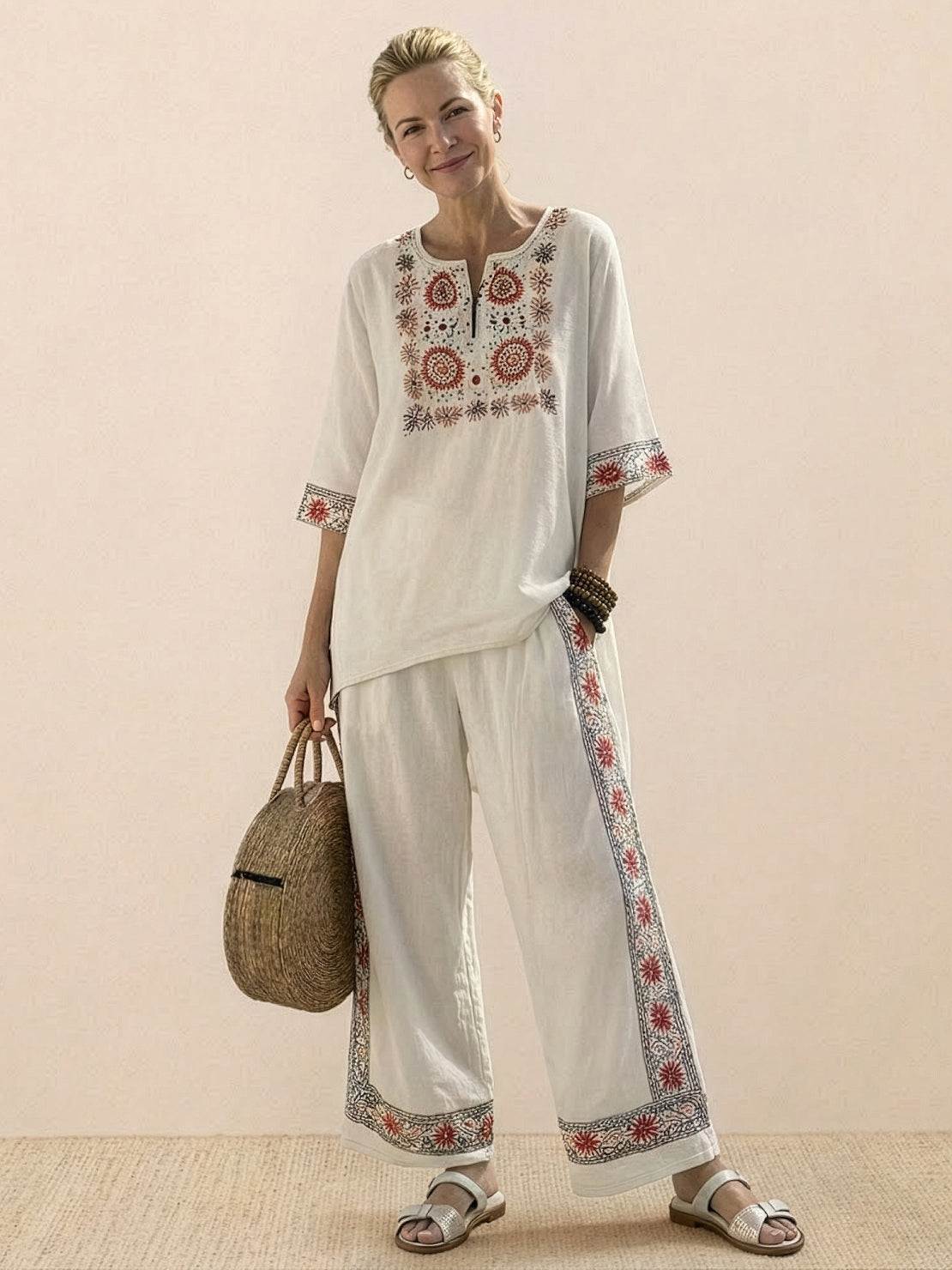 Women's Casual Striped Wide-Leg Pants and Oversized Tee Two-Piece Set — back view