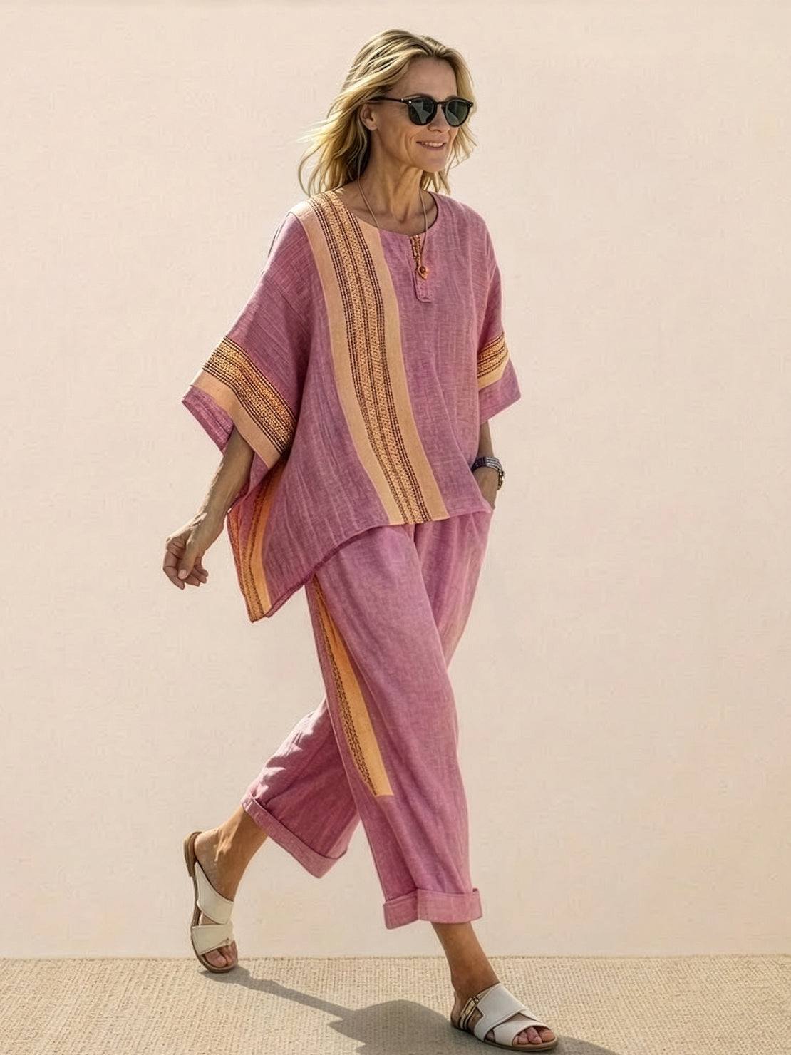 Women's Casual Striped Wide-Leg Pants and Oversized Tee Two-Piece Set — in context
