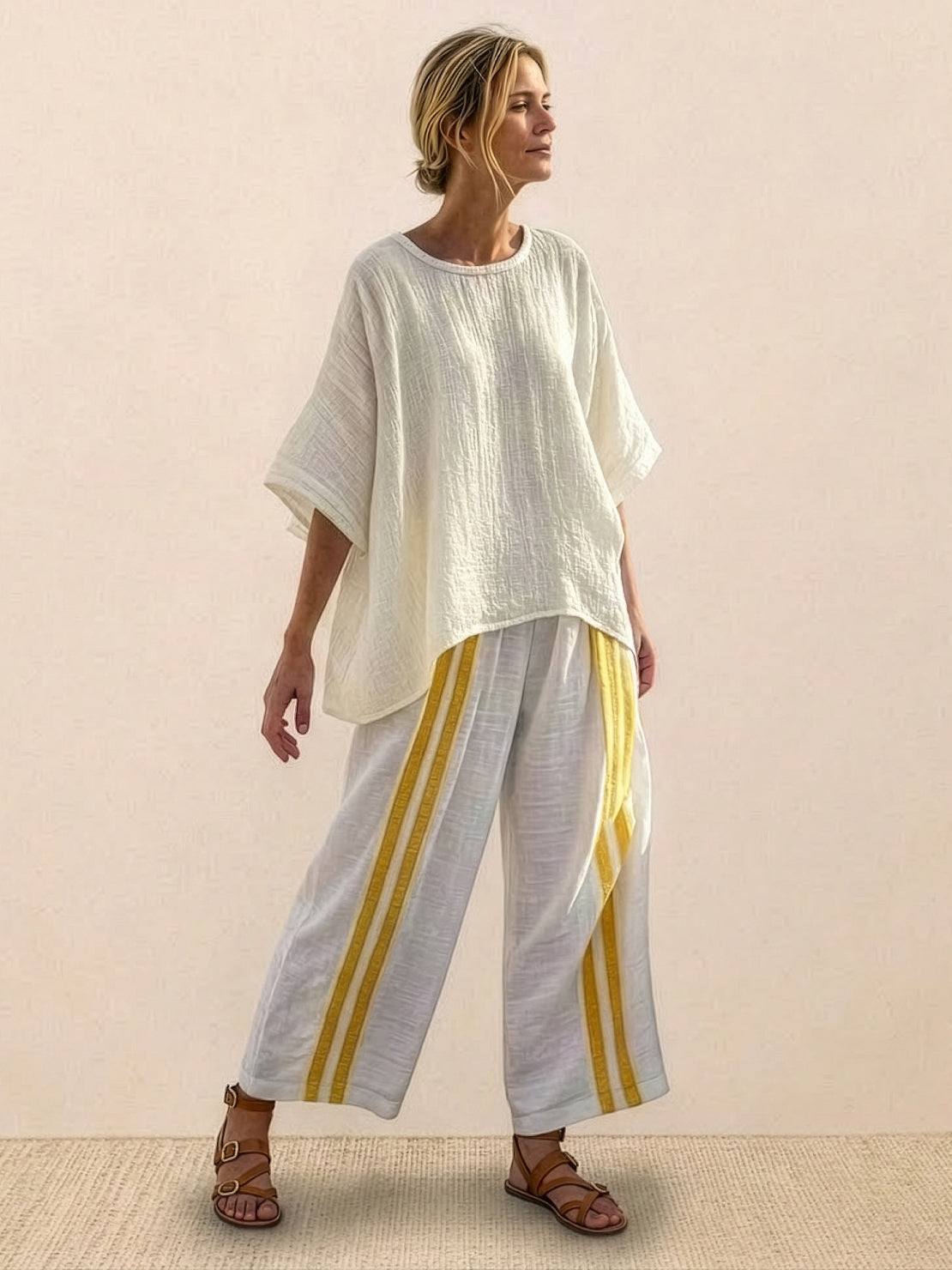 Women's Casual Striped Wide-Leg Pants and Oversized Tee Two-Piece Set — styling shot