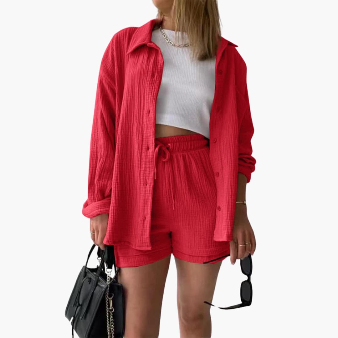 Women's Chic Casual Summer Two-Piece Lounge Set — fabric detail
